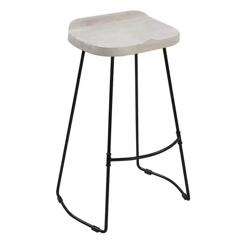 Sgabello da bar Royal Hampton da 30 pollici, senza schienale, realizzato a mano, con seduta a sella in legno di mango lavato e base in metallo nero