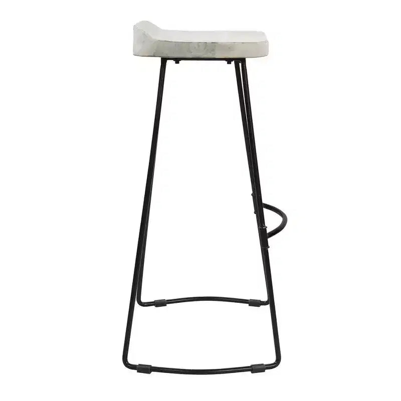 Sgabello da bar Royal Hampton da 30 pollici, senza schienale, realizzato a mano, con seduta a sella in legno di mango lavato e base in metallo nero