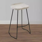 Sgabello da bar Royal Hampton da 30 pollici, senza schienale, realizzato a mano, con seduta a sella in legno di mango lavato e base in metallo nero