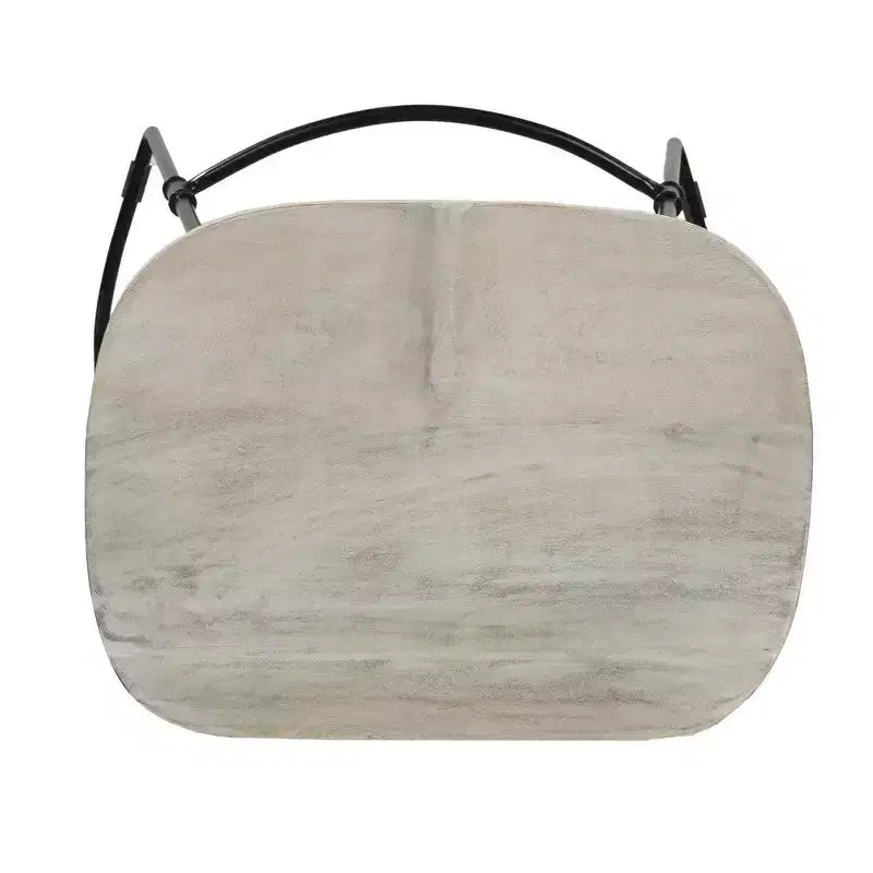 Sgabello da bar Royal Hampton da 30 pollici, senza schienale, realizzato a mano, con seduta a sella in legno di mango lavato e base in metallo nero