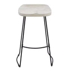Sgabello da bar Royal Hampton da 30 pollici, senza schienale, realizzato a mano, con seduta a sella in legno di mango lavato e base in metallo nero