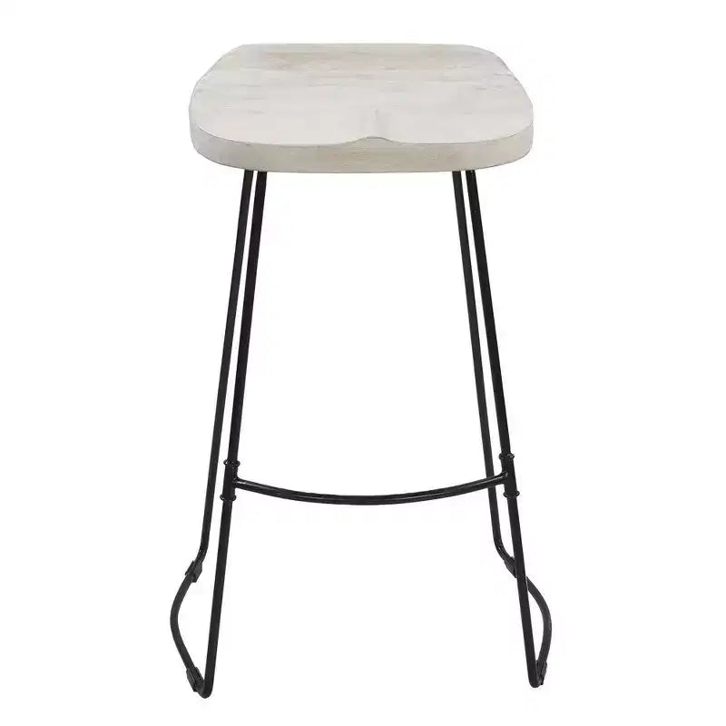 Sgabello da bar Royal Hampton da 30 pollici, senza schienale, realizzato a mano, con seduta a sella in legno di mango lavato e base in metallo nero