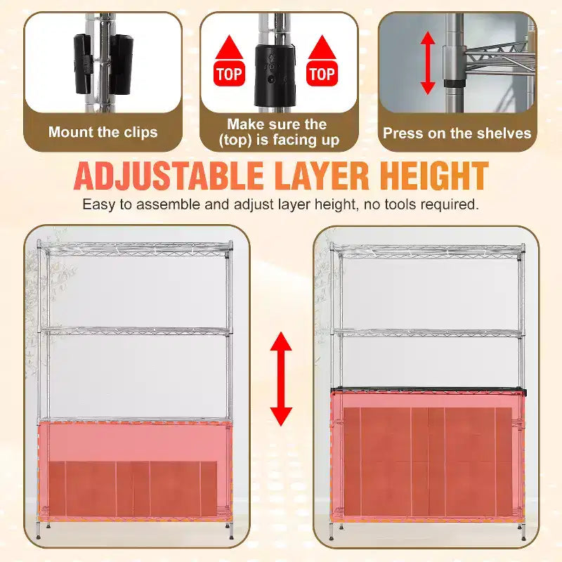 Scaffale metallico a 4 ripiani regolabile FDW per cucina