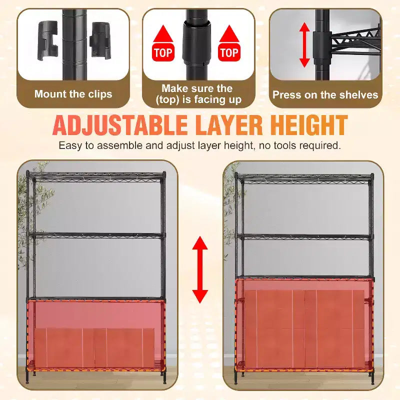 Scaffale metallico a 4 ripiani regolabile FDW per cucina