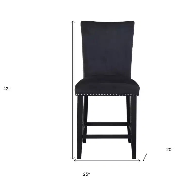 HomeRoots Sgabello da bancone nero in legno e velluto, altezza 25