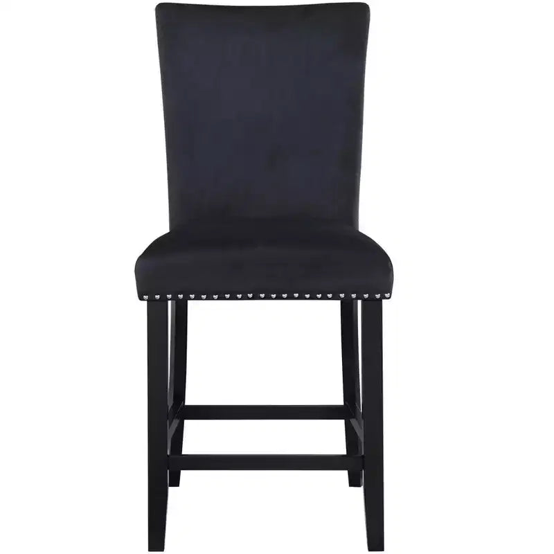 HomeRoots Sgabello da bancone nero in legno e velluto, altezza 25