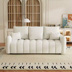 PexFix 205 cm L Divano a 3 Posti in Tessuto Teddy Premium Bianco con 3 Cuscini e 3 Cuscini Schienale per Soggiorno Camera da Letto e Ufficio