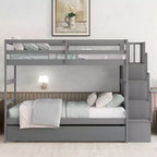 Letto a castello in legno Okak Twin su Twin con letto estraibile, letto a castello a soppalco con scala contenitore per bambini e ragazzi, facile da montare, non è richiesta la rete a molle