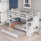 Okak Twin over Twin Wood Bunk Bed with Trundle Loft Bunk Bed with Storage Stairway for Kids Teens, Easy Assemble No Box Spring Needed