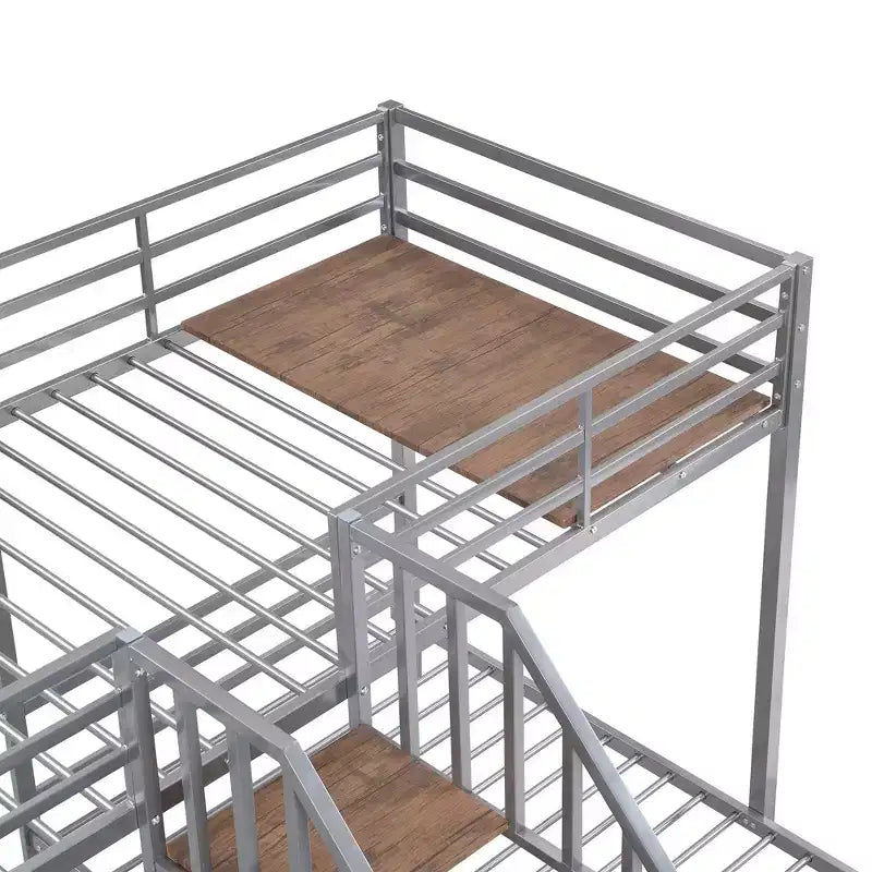 Letto a Castello Triplo Okak Twin su Twin-Twin con Ripiani e Scala, Struttura in Metallo con Ringhiera di Sicurezza a Tutta Lunghezza per Ragazzi e Bambini