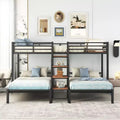 Okak Twin over Twin-Twin Triple Loft Bunk Bed with Storage Shelves Staircase Metal Frame Bed with Safety Full-Length Guardrail for Teens Kids