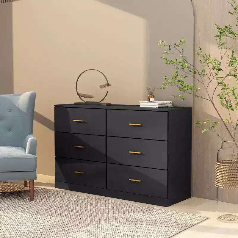 Okak Comodino Cassettiera Minimalista da Camera da Letto con 6 Cassetti Maniglie Dorate Ampio Contenitore a Cassetti per Soggiorno Corridoio Stanza dei Bambini