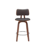 HomeRoots 26 Brown And Wood Brown Faux Leather Swivel Low Back Counter Height Bar Chair