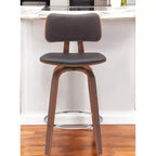 HomeRoots Sedia da bar girevole marrone in similpelle marrone e legno con schienale basso altezza bancone, 26