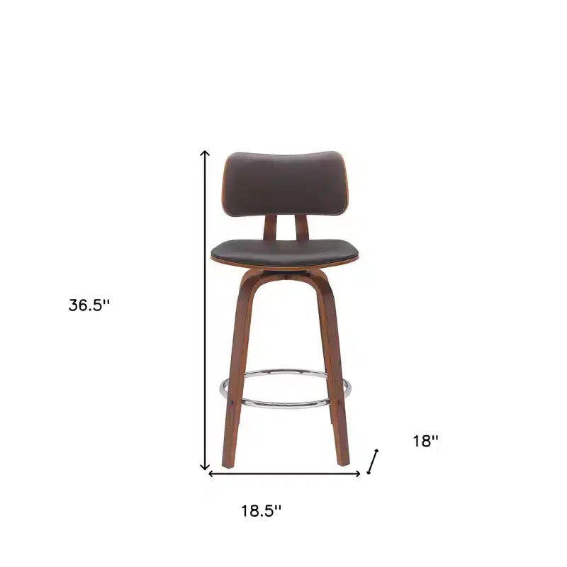 HomeRoots Sedia da bar girevole marrone in similpelle marrone e legno con schienale basso altezza bancone, 26
