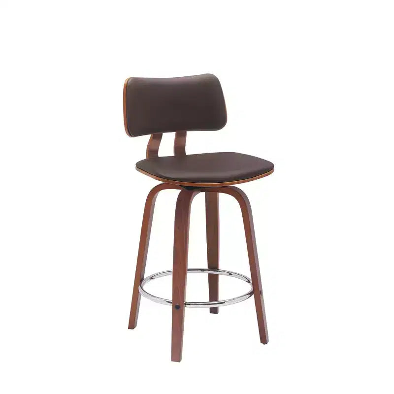 HomeRoots Sedia da bar girevole marrone in similpelle marrone e legno con schienale basso altezza bancone, 26