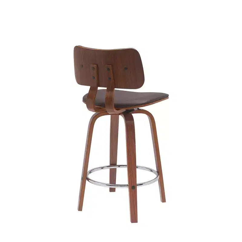 HomeRoots Sedia da bar girevole marrone in similpelle marrone e legno con schienale basso altezza bancone, 26