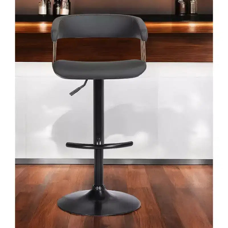 Chaise de bar HomeRoots pivotante et réglable en hauteur, en similicuir noir et métal
