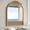 MAYEERTY 35.83x24.02x1.57in Solid Wood Carved Rattan Right Angle Arch Brown Hanging Mirror