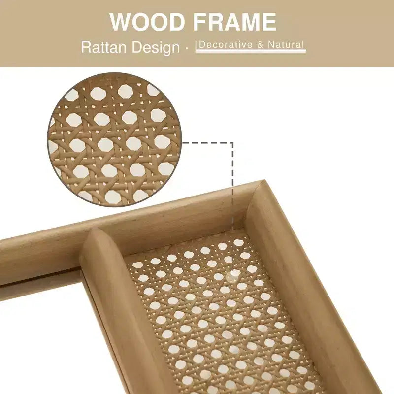 MAYEERTY 91x61x4cm Specchio Sospeso Marrone Intagliato in Legno Massello con Rattan e Angolo Retto