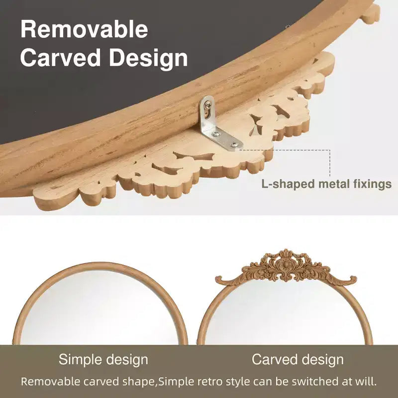 MAYEERTY 91x61x4cm Specchio Sospeso Marrone Intagliato in Legno Massello con Rattan e Angolo Retto