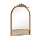 MAYEERTY 91x61x4cm Specchio Sospeso Marrone Intagliato in Legno Massello con Rattan e Angolo Retto