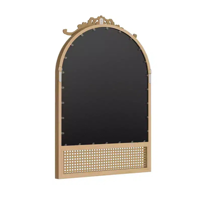 MAYEERTY 91x61x4cm Specchio Sospeso Marrone Intagliato in Legno Massello con Rattan e Angolo Retto