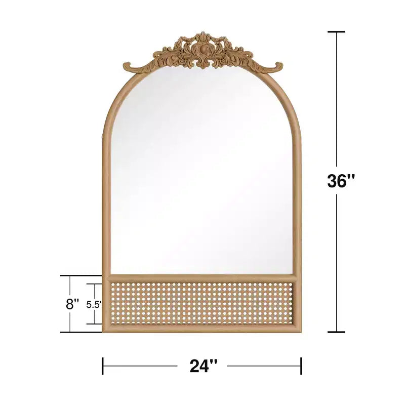 MAYEERTY 91x61x4cm Specchio Sospeso Marrone Intagliato in Legno Massello con Rattan e Angolo Retto