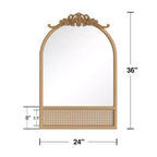 MAYEERTY 91x61x4cm Specchio Sospeso Marrone Intagliato in Legno Massello con Rattan e Angolo Retto
