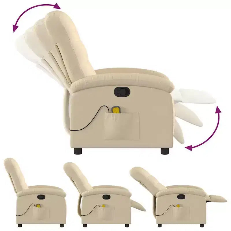 vidaXL Poltrona reclinabile massaggiante, schienale/poggiapiedi regolabile, divano reclinabile in tessuto crema - bianco
