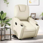 vidaXL Poltrona Reclinabile Elettrica con Power Lift - Poltrona Alzapersona in Similpelle Crema con Portabicchieri e Tasca per Soggiorno, Camera da Letto