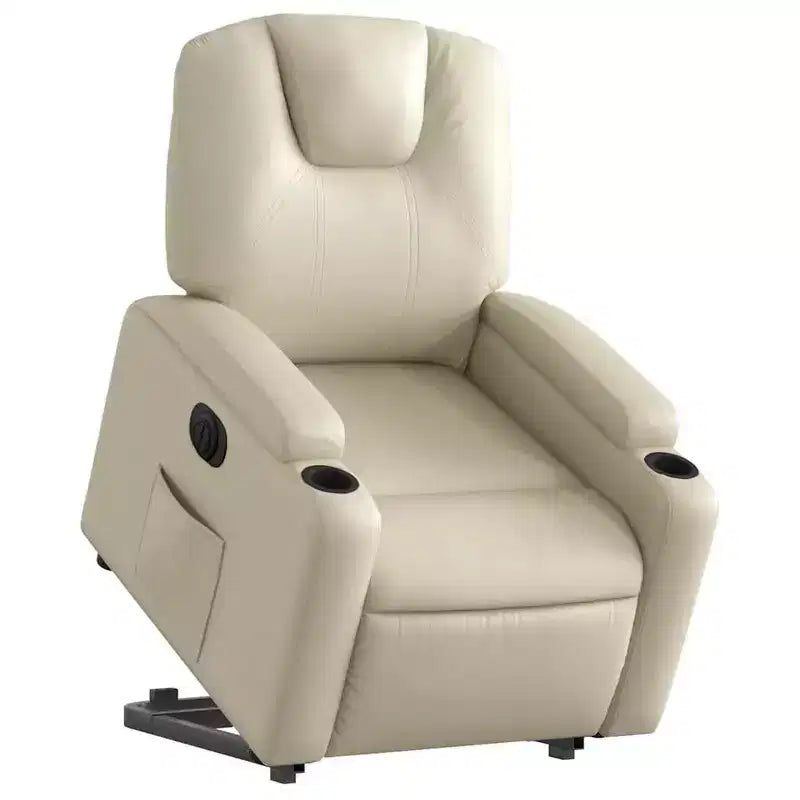 vidaXL Poltrona Reclinabile Elettrica con Power Lift - Poltrona Alzapersona in Similpelle Crema con Portabicchieri e Tasca per Soggiorno, Camera da Letto