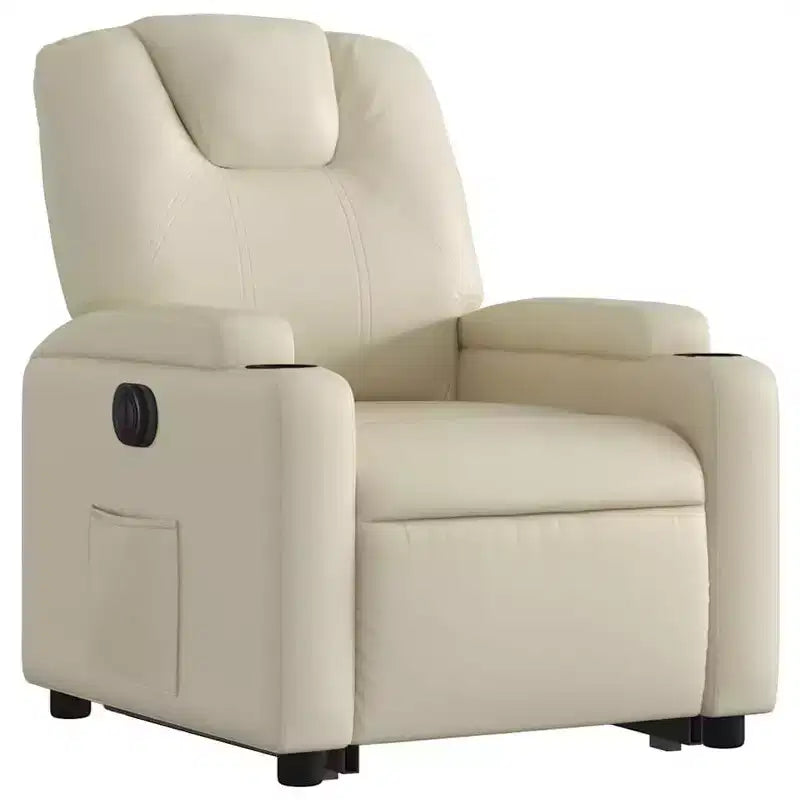 vidaXL Poltrona Reclinabile Elettrica con Power Lift - Poltrona Alzapersona in Similpelle Crema con Portabicchieri e Tasca per Soggiorno, Camera da Letto