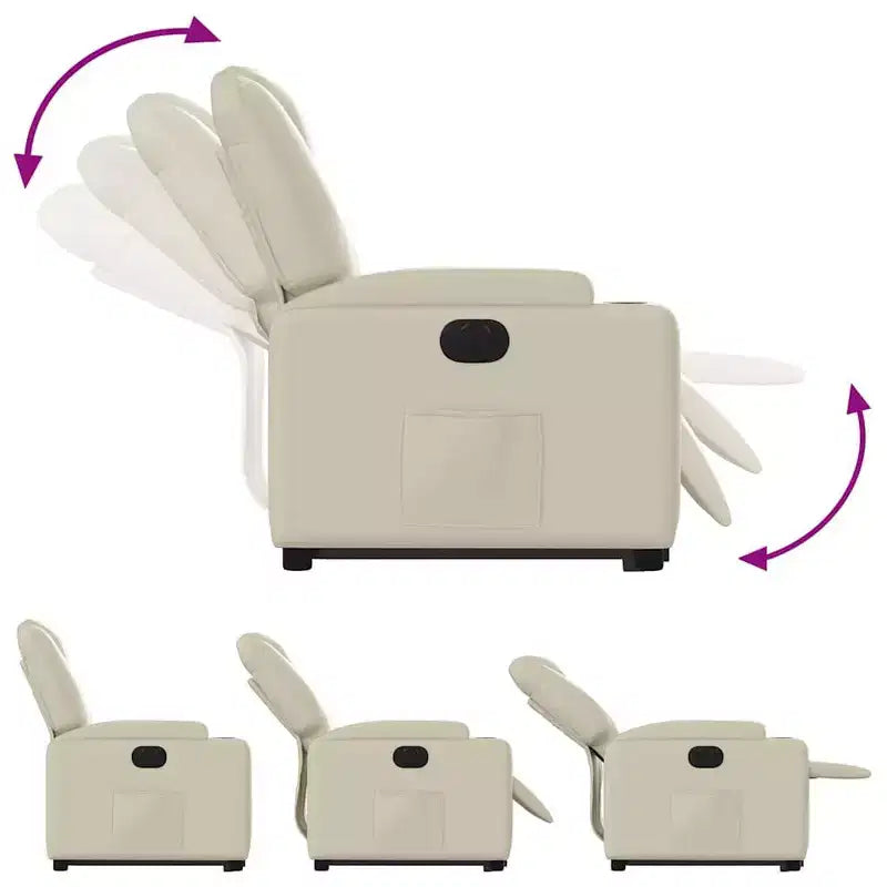 vidaXL Poltrona Reclinabile Elettrica con Power Lift - Poltrona Alzapersona in Similpelle Crema con Portabicchieri e Tasca per Soggiorno, Camera da Letto
