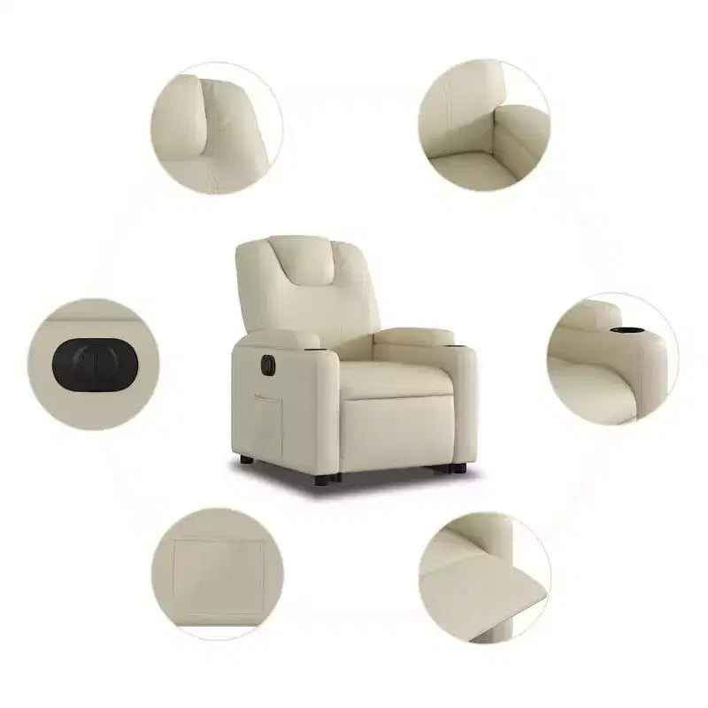 vidaXL Poltrona Reclinabile Elettrica con Power Lift - Poltrona Alzapersona in Similpelle Crema con Portabicchieri e Tasca per Soggiorno, Camera da Letto