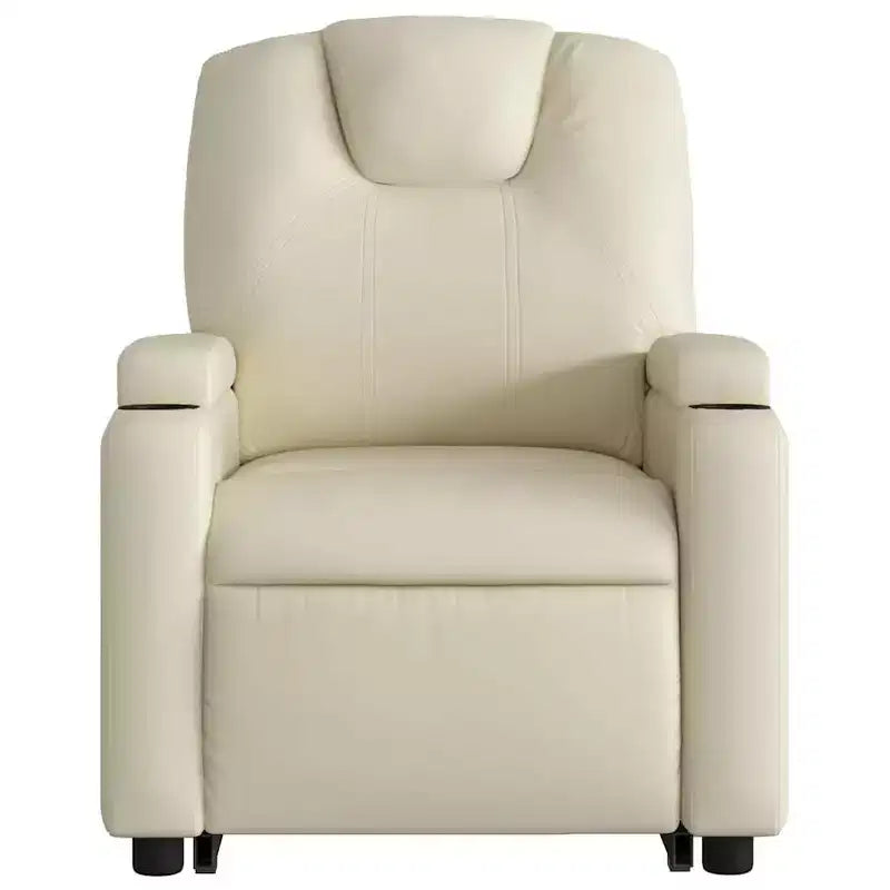 vidaXL Poltrona Reclinabile Elettrica con Power Lift - Poltrona Alzapersona in Similpelle Crema con Portabicchieri e Tasca per Soggiorno, Camera da Letto