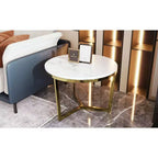 Okak Tavolino da Caffè Moderno Set di 2 Tavolini Nido, Tavolino Rotondo per Soggiorno, Tavolino d'Appoggio con Piano Effetto Marmo e Base Dorata