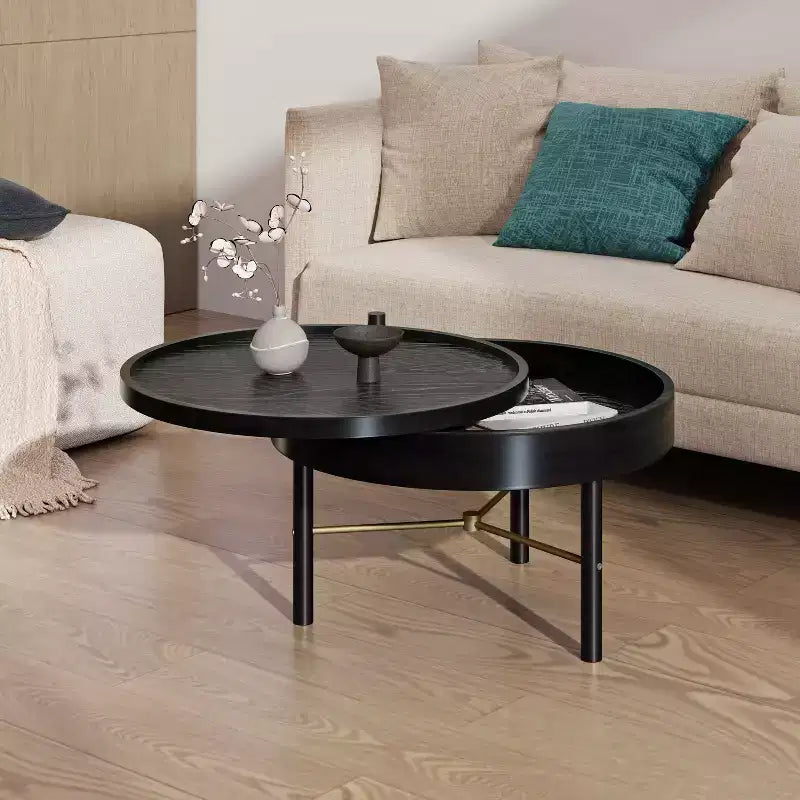 Okak Tavolino da Caffè Moderno Set di 2 Tavolini Nido, Tavolino Rotondo per Soggiorno, Tavolino d'Appoggio con Piano Effetto Marmo e Base Dorata