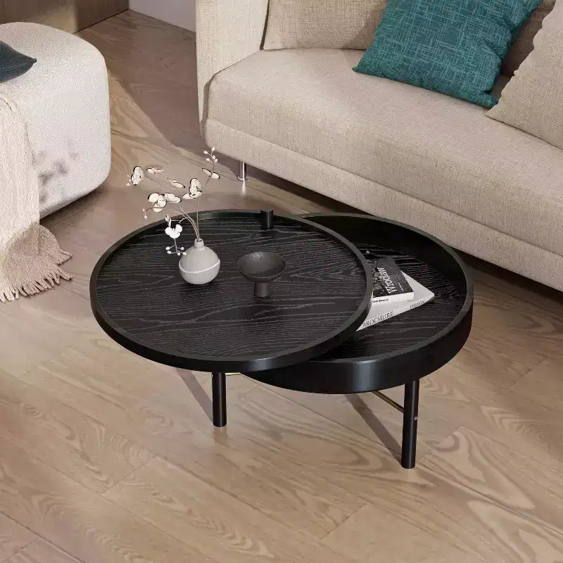 Okak Tavolino da Caffè Moderno Set di 2 Tavolini Nido, Tavolino Rotondo per Soggiorno, Tavolino d'Appoggio con Piano Effetto Marmo e Base Dorata