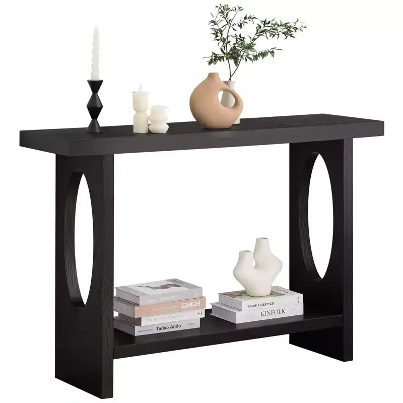 Bekrvio Tavoli console da fattoria in legno da 47 pollici con impiallacciatura in legno massello - Piano del tavolo ispessito da 2'', Tavolo stretto a 2 livelli dietro il divano