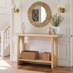 Bekrvio Tavoli console da fattoria in legno da 47 pollici con impiallacciatura in legno massello - Piano del tavolo ispessito da 2'', Tavolo stretto a 2 livelli dietro il divano
