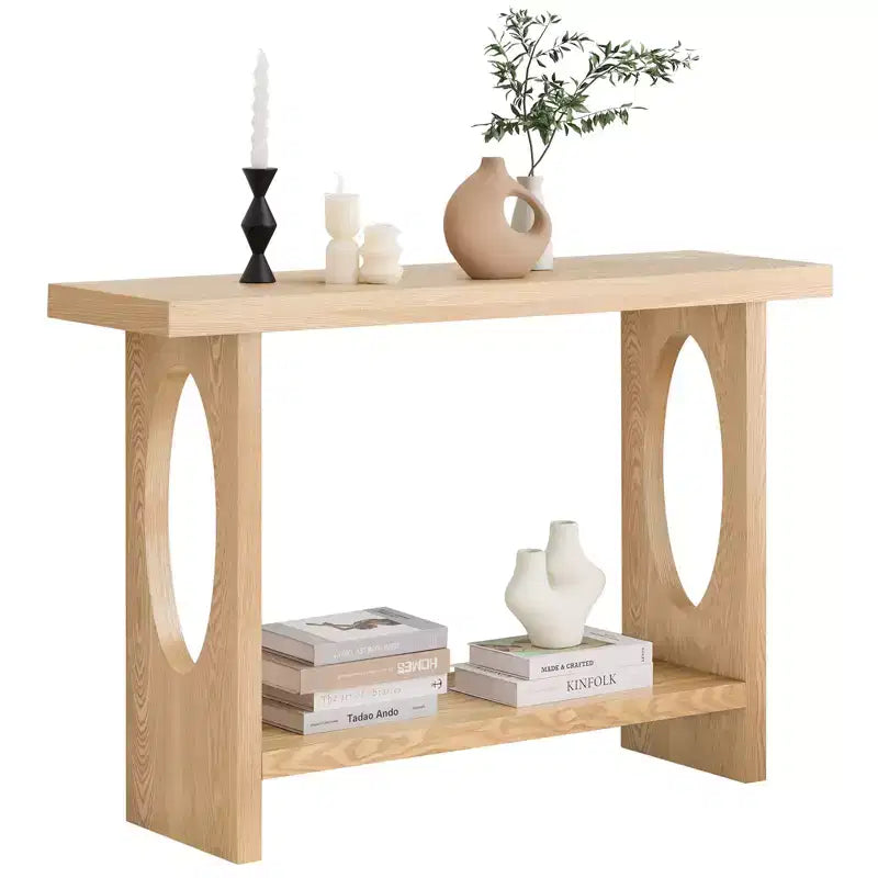 Bekrvio Tavoli console da fattoria in legno da 47 pollici con impiallacciatura in legno massello - Piano del tavolo ispessito da 2'', Tavolo stretto a 2 livelli dietro il divano