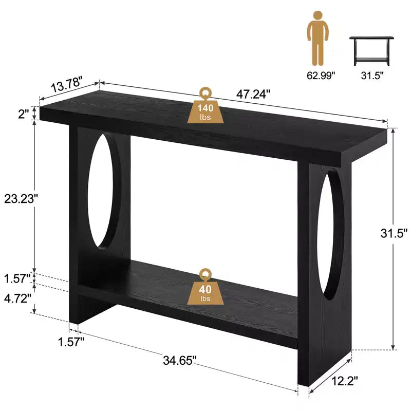 Bekrvio Tavoli console da fattoria in legno da 47 pollici con impiallacciatura in legno massello - Piano del tavolo ispessito da 2'', Tavolo stretto a 2 livelli dietro il divano