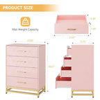 Commode blanche pour chambre à coucher, commode à 4 tiroirs avec poignées dorées, meuble de rangement en bois pour salon, couloir, chambre d'enfant