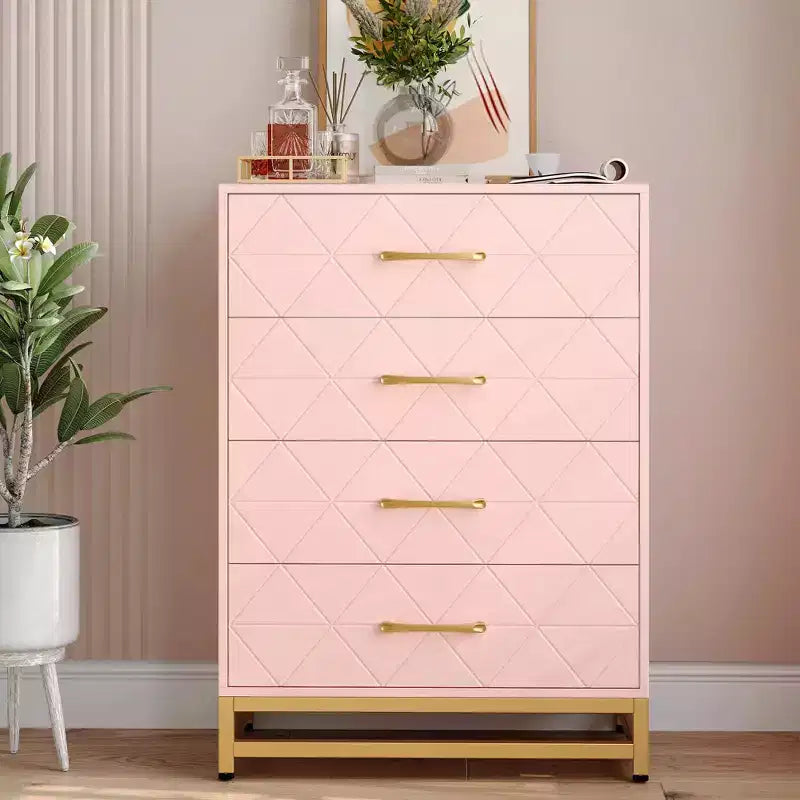 Commode blanche pour chambre à coucher, commode à 4 tiroirs avec poignées dorées, meuble de rangement en bois pour salon, couloir, chambre d'enfant