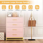 Commode blanche pour chambre à coucher, commode à 4 tiroirs avec poignées dorées, meuble de rangement en bois pour salon, couloir, chambre d'enfant