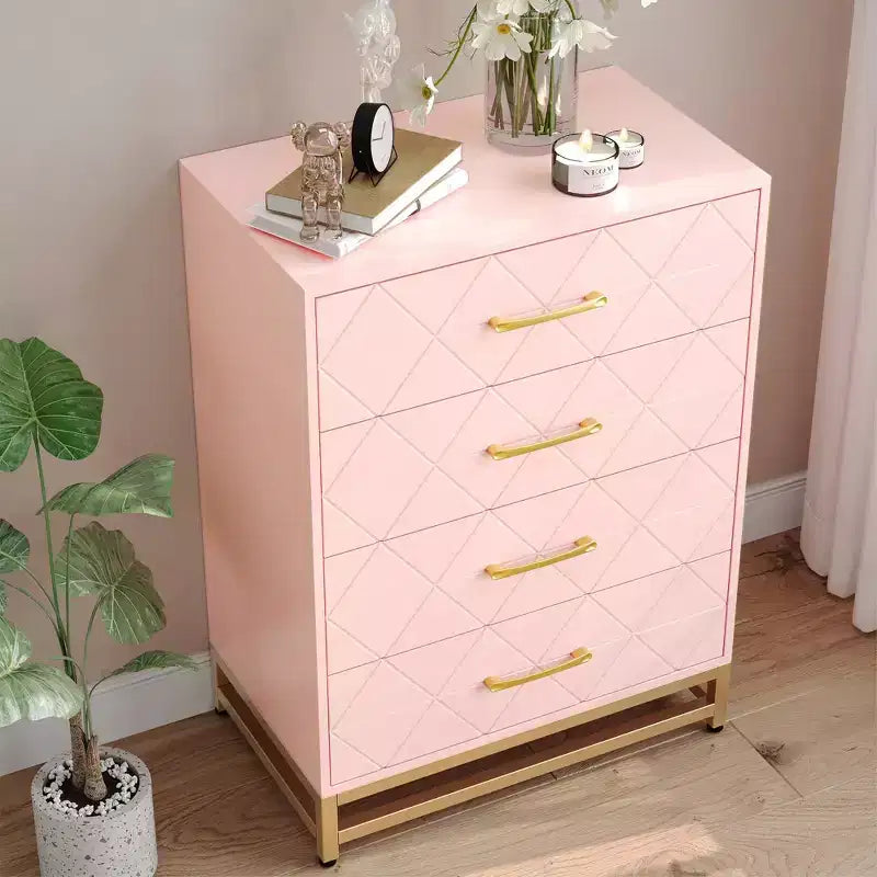 Commode blanche pour chambre à coucher, commode à 4 tiroirs avec poignées dorées, meuble de rangement en bois pour salon, couloir, chambre d'enfant