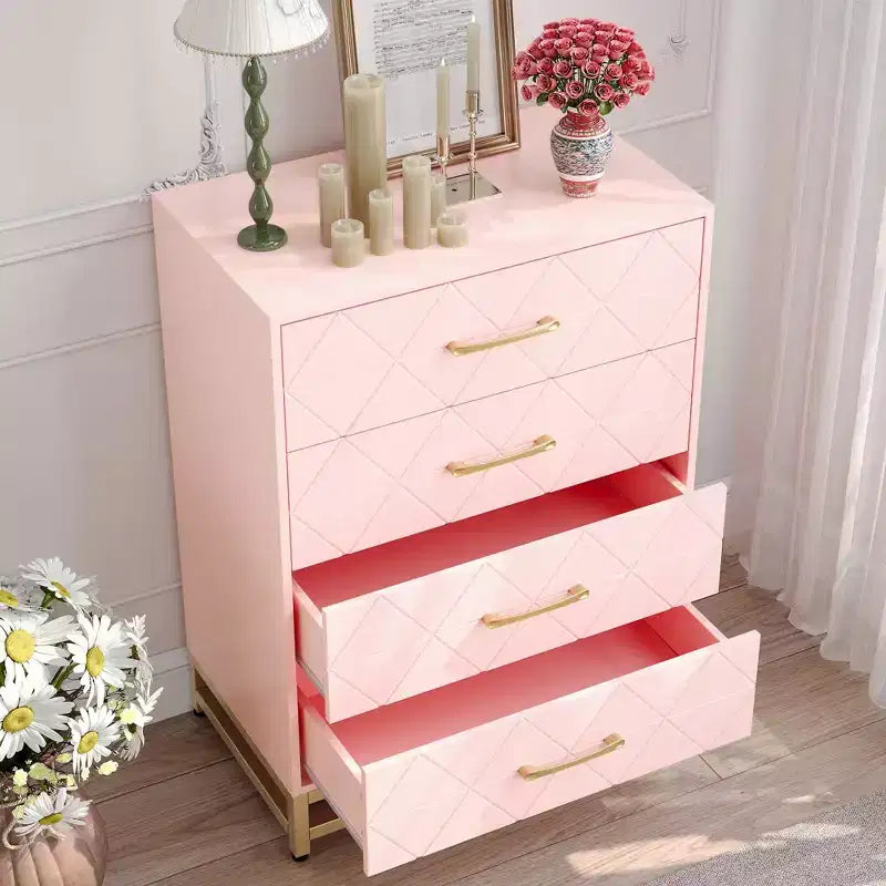 Commode blanche pour chambre à coucher, commode à 4 tiroirs avec poignées dorées, meuble de rangement en bois pour salon, couloir, chambre d'enfant