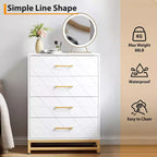 Commode blanche pour chambre à coucher, commode à 4 tiroirs avec poignées dorées, meuble de rangement en bois pour salon, couloir, chambre d'enfant