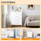 Commode blanche pour chambre à coucher, commode à 4 tiroirs avec poignées dorées, meuble de rangement en bois pour salon, couloir, chambre d'enfant